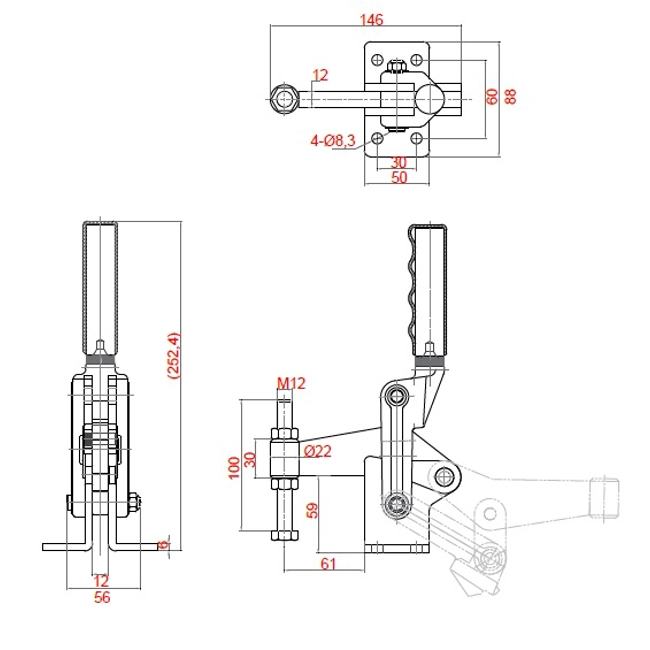 Vendita online Bloccaggio saldabile serie pesante base piatta braccio fisso 1220 Kg.